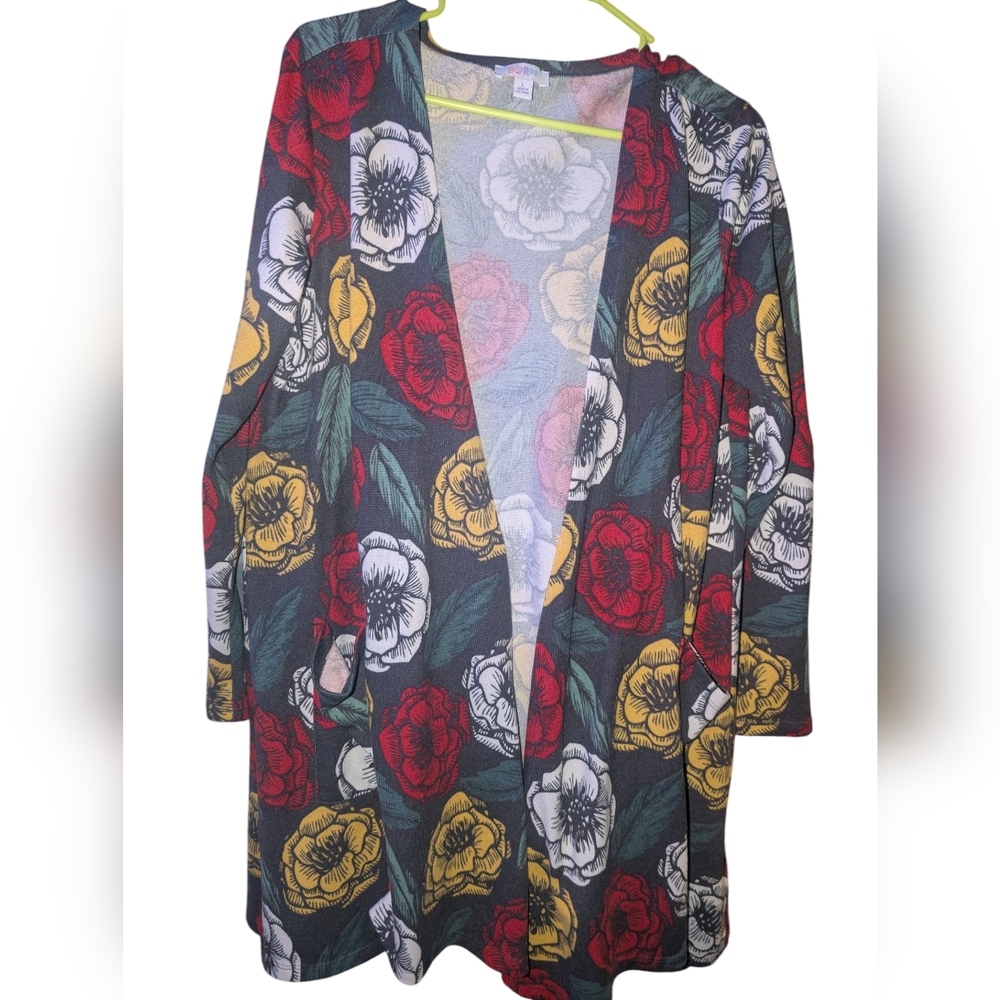 LuLaRoe Floral Open Cardigan - Red, Yellow, White